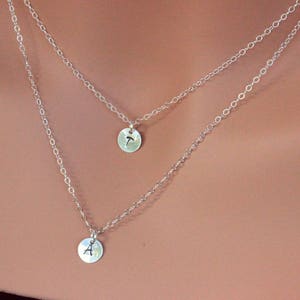 TINY Initial Necklace double initial Necklace Sterling silver 14k Gold fill Two Initial Necklace Layered Necklace Set Double layered image 1