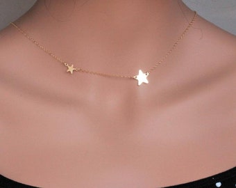 Star necklace gold/silver, Star necklace choker, Two Star Necklace jewelry, Two star necklace, Gifts for Women New Job, New Beginnings.