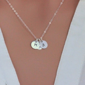 Sterling Silver Initial Disc Necklace: Personalized Monogram Charm