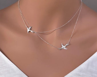 Two Bird layered necklace, Bird necklace mothers day, layer set, Double Bird layered, Two layered necklace Set. Two sister necklace, 2 birds