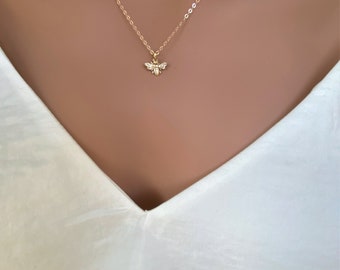 Gold Bee Necklace: Vermeil Honeycomb Pendant, Daughter Gift