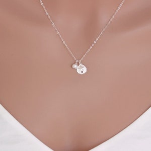 Sterling Silver Sand Dollar Necklace: Freshwater Pearl Beach Wedding Jewelry