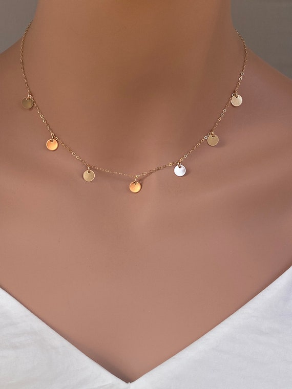 14K Gold Dangle Disc Necklace 14K Gold Dangle Disc Necklace