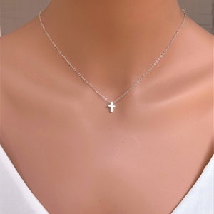 Tiny Cross Necklace Sterling Silver Cross Necklace Cross Necklace Dainty Cross Necklace Small Cross Gift for hert Cross necklace image 2