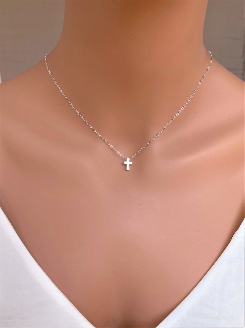Tiny Cross Necklace Sterling Silver Cross Necklace Cross Necklace Dainty Cross Necklace Small Cross Gift for hert Cross necklace image 2