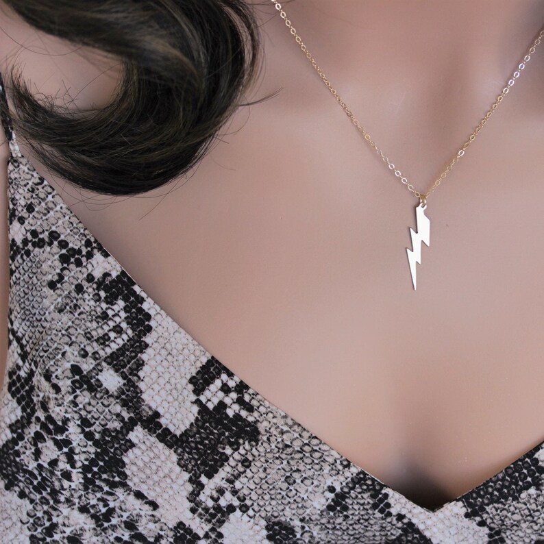 Gold Lightning Bolt Necklace Sterling Silver Lightning Etsy
