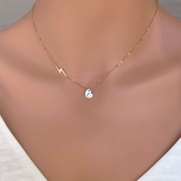 Gold Lightning Bolt Necklace Etsy