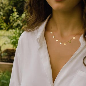 Gold Disc Necklace: Delicate 14k Gold Fill or Sterling Silver Dangle Choker