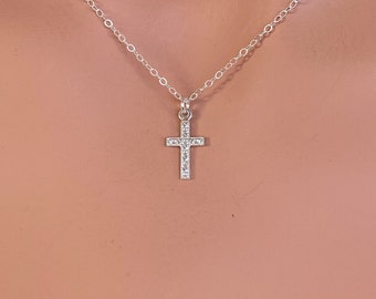 Kruis ketting vrouwen, religieuze ketting, klein patroon kruis in sterling zilver/14 karaats vergulde vulling, bescherming geschenken, bevestiging cadeau voor haar