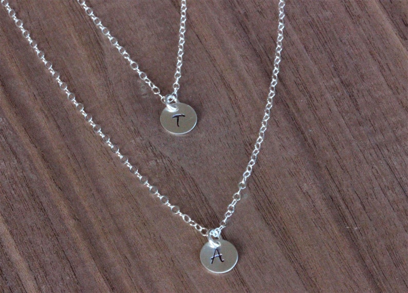 TINY Initial Necklace double initial Necklace Sterling silver 14k Gold fill Two Initial Necklace Layered Necklace Set Double layered image 4
