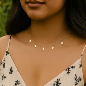 14k Gold Fill Dangle Necklace: Delicate Oval Disc Drop