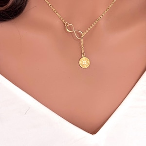 Gold Infinity Compass Lariat Necklace: Sterling Silver Graduation Jewelry