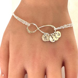 Personalized Sterling Silver Infinity Bracelet: Initial Heart Charm, Adjustable Pearl Accent