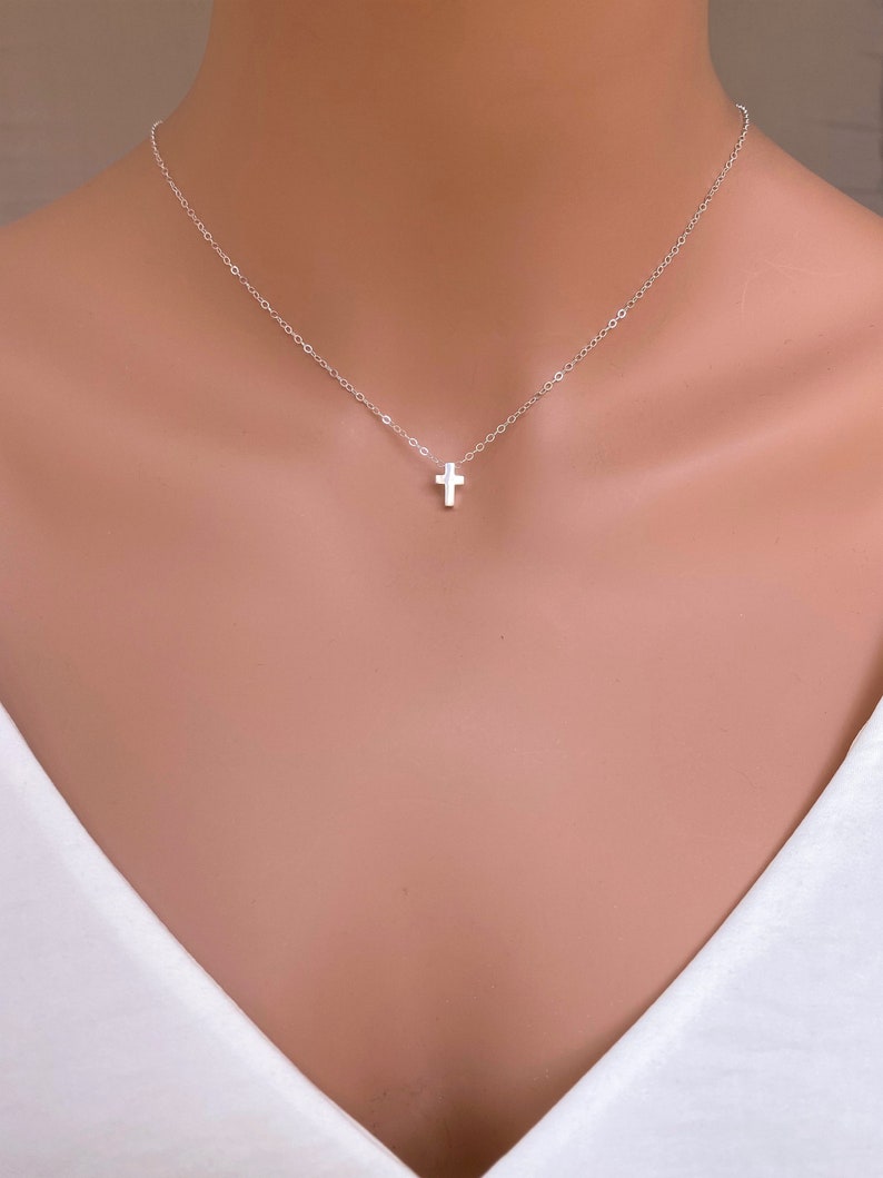 Tiny Cross Necklace Sterling Silver Cross Necklace Cross Necklace Dainty Cross Necklace Small Cross Gift for hert Cross necklace image 7