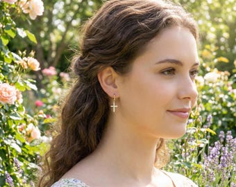 Gold Filled Cross Lever Back Earrings: Christian Religious Jewelry