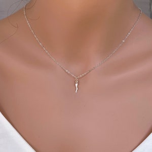 Tiny Italian Horn Pendant, small Italian Horn Necklace Sterling Silver/14k Gold Fill, Italian Horn Cornicello Charm Good Luck Protector...
