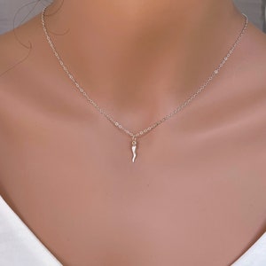 Tiny Italian Horn Pendant, small Italian Horn Necklace Sterling Silver/14k Gold Fill, Italian Horn Cornicello Charm Good Luck Protector.