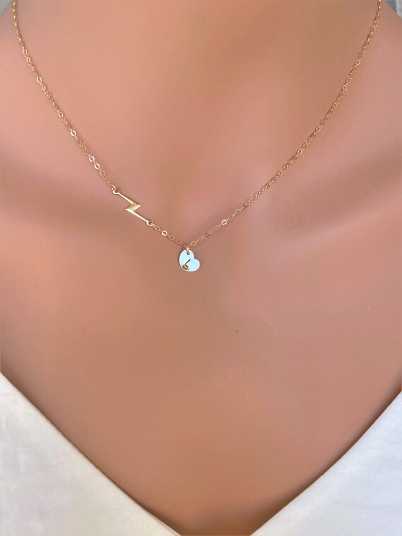 Sideways lightning bolt necklace gold deals