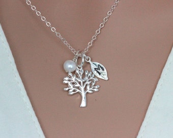 Tree of life gift for grandma/wife/women - Family tree necklace - Sterling silver - Personalized family tree - Custom initial name necklace