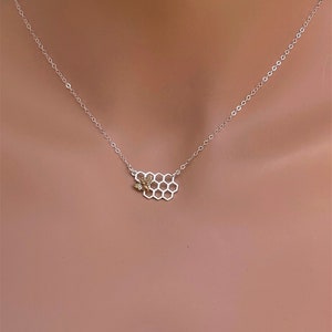 Sterling Silver Honeycomb Necklace with Bronze Bee Charm