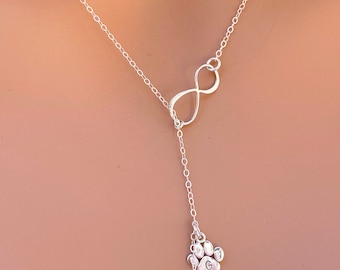 Two Paw Print NEcklace, Sterling Silver Infinity Two Paw print Cable Cahin Necklace, Pet Name Necklace Gift For Pet Lover, Paw print jewelry