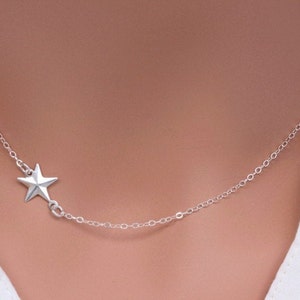 Sterling Silver Star Neckalce, North Star Neckalce, Star choker Layering Neckalce, Starburst Layering, Sideways star Choker, Gift for her