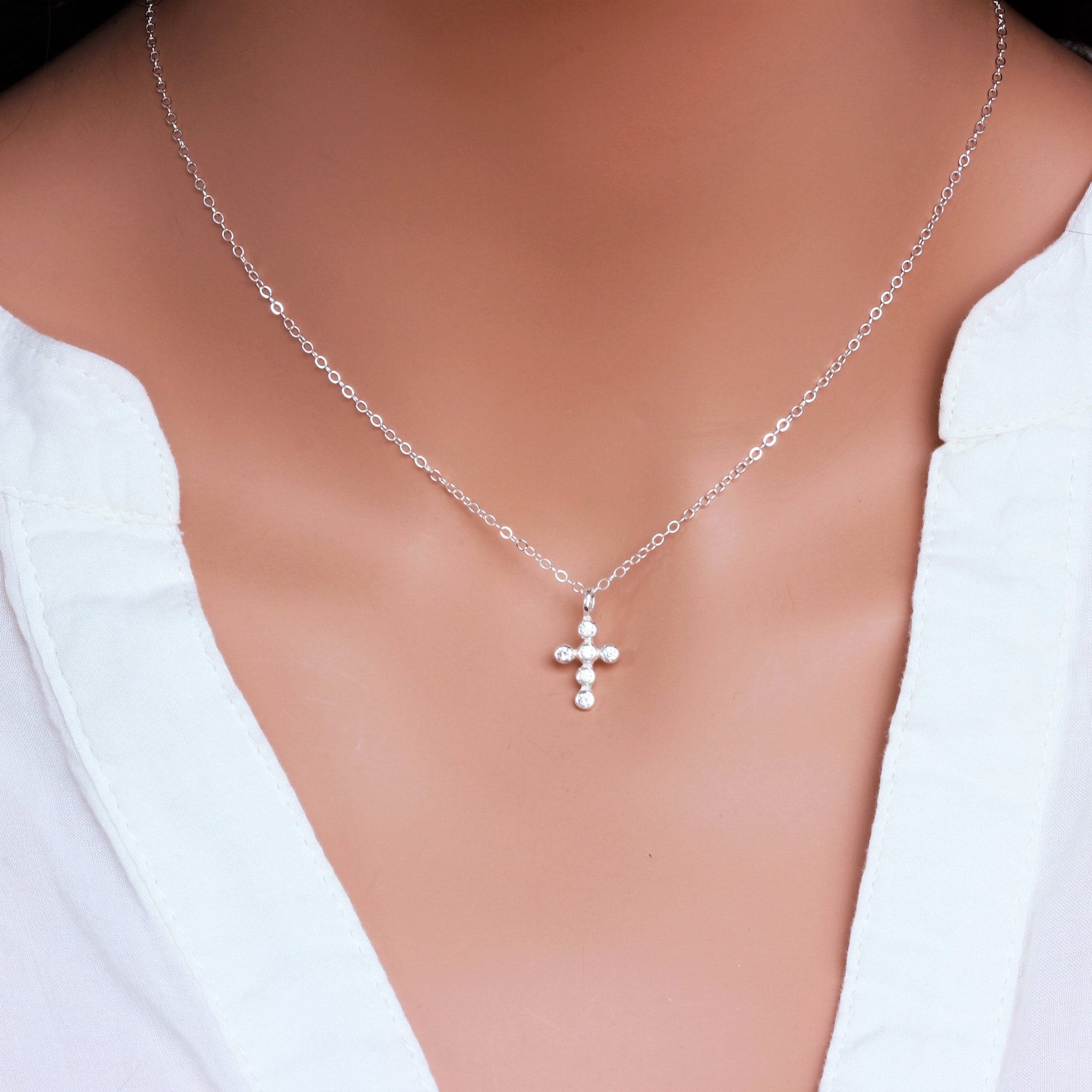 Cross Necklace - CZ Cross Necklace - Sterling silver Cross necklace pendent  - Cross necklace women -Religion jewelry -Sister gift - Mom gift