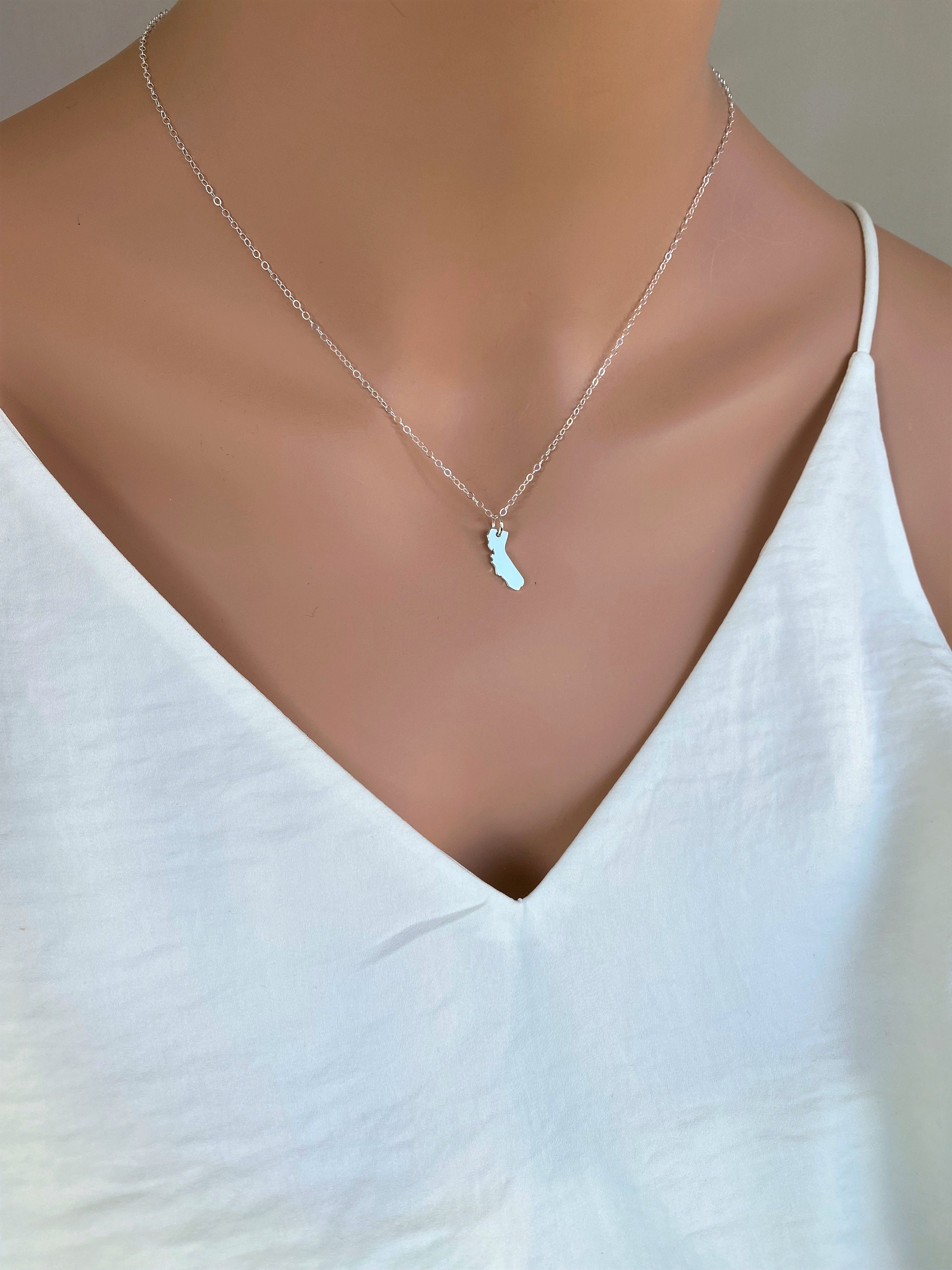 Sterling Silver California State Necklace with Heart Charm