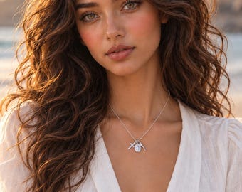 Sterling Silver Virgin Mary Necklace: Cross and Italian Horn Pendant