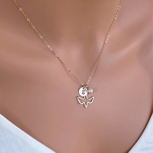 Confirmation gifts - Gold / Silver  bird initial necklace - personalized bird necklace -Dove Neckalce - Dove Initial Necklace - bird Jewelry