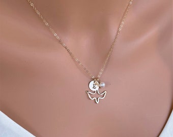 Confirmation gifts - Gold / Silver  bird initial necklace - personalized bird necklace -Dove Neckalce - Dove Initial Necklace - bird Jewelry