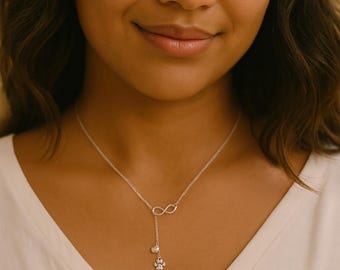 Sterling Silver Paw Print Necklace: Infinity Heart Pet Memorial
