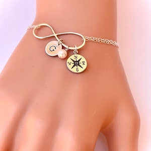 Compass Bracelet, Silver Infinity Minimalist Style Initial Compass Charm Bracelet, Graduation Gift Bracelet For Best Friend, Chain Beautiful