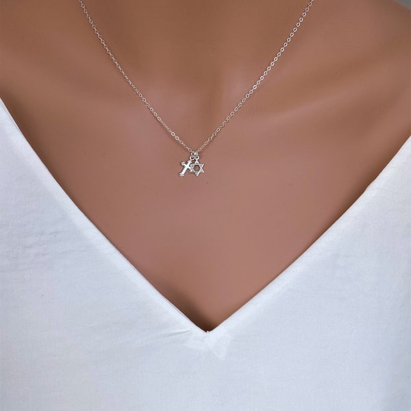 Star of David with Cross Necklace, Jewish Star Necklace, Cross with Magen David Necklace, Sterling Silver or Gold Fill, Messianic Star.