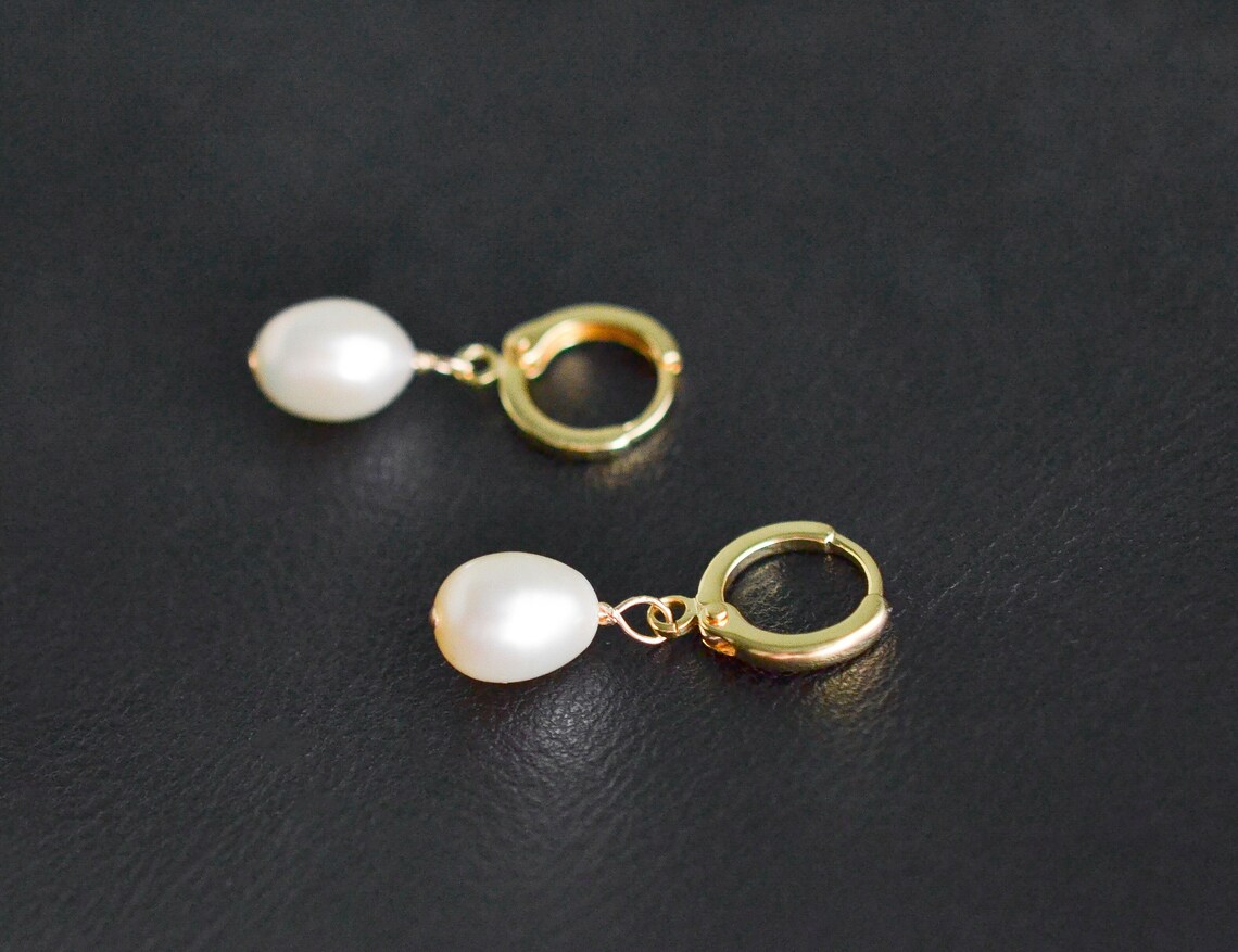 Pearl hoop dangle earrings Gold filled pearl leverback Etsy