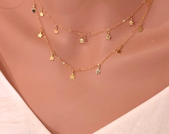 Elegant Star Layered Necklace in 14k Gold Fill, Star Choker Necklace, Super Star Necklace, Dainty Star Layering, Star layered necklace set