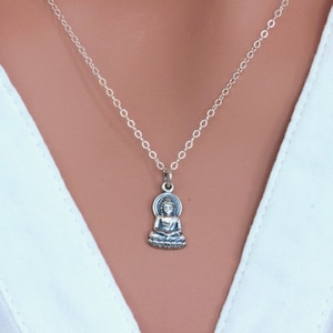 Sterling Silver Buddha Pendant Necklace: Minimalist Spiritual Jewelry
