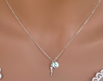 Personalized horn necklace - Initial Italian Horn Necklace - Personalized Initial Horn - Sterling Silver/14k Gold Fill - Cornetto Cornicello