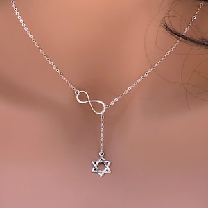 Sterling Silver Star of David Lariat Necklace: Bat Mitzvah Gift