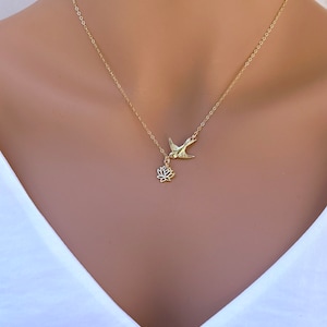 Dove & Lotus Necklace: 14K Gold Filled, Sterling Silver