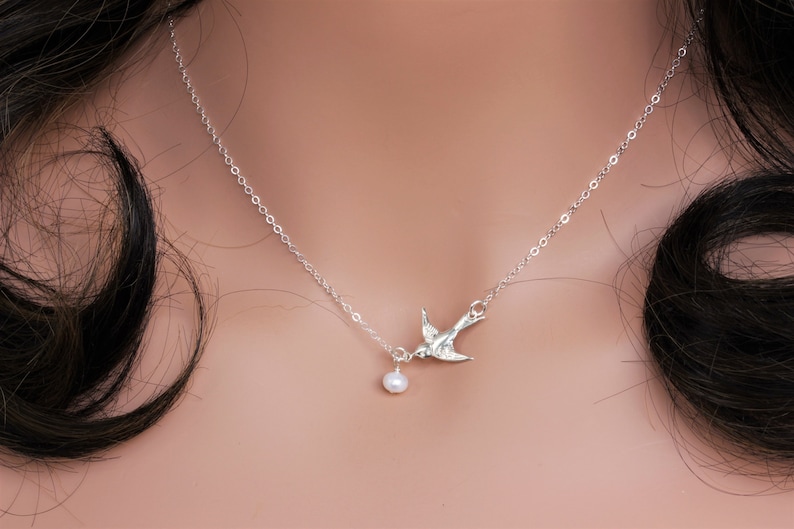 Cadeaux de confirmation pour adolescentes, cadeau de confirmation pour les sponsors, collier oiseau en argent sterling/or 14 carats, cadeaux de confirmation image 2