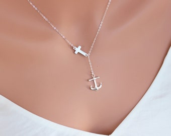 Cross Anchor necklace - Anchor necklace Women - Anchor Cross  necklace sterling silver - Navy wife neckalce -Traveller Adventure Sailor Gift