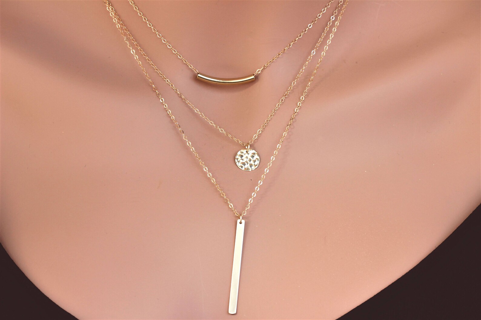 Layered Necklace Gold Layered Necklace Set Triple Three Etsy