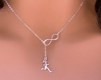 TRACK NECKLACE, UNIQUE Style Sterling Silver Marathon Runner Disc Necklace, Aesthetic Lariat Infinity Necklace Gift For Her,Running Necklace