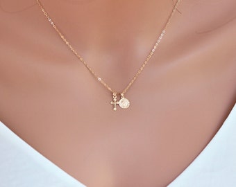 Gold Filled Cross & Virgin Mary Necklace: First Communion Gift