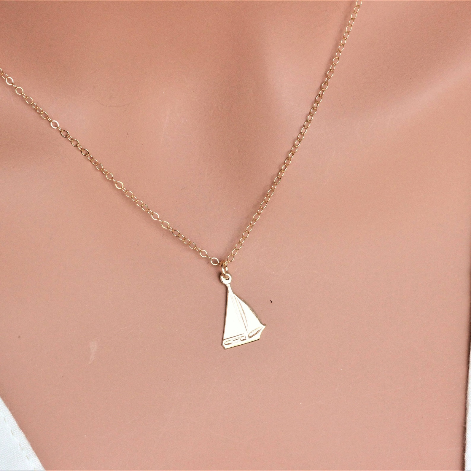 Boat Necklace 14k Gold Sailing Boat Necklace Sailboat in Etsy