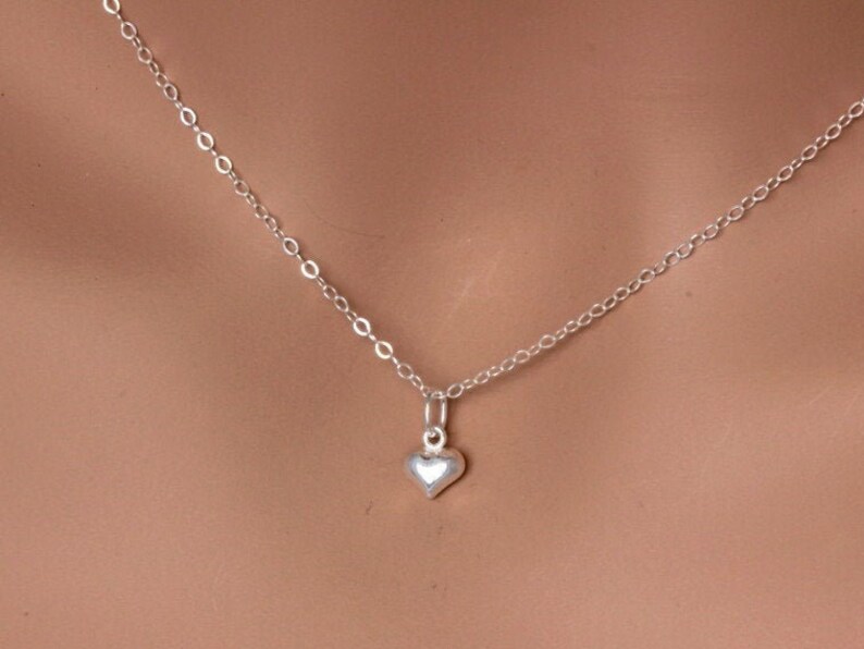 Heart Necklace Tiny Heart Necklace Sterling Silver Puff Etsy