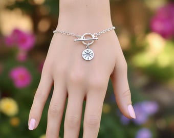 Sterling Silver Compass Charm Toggle Bracelet: Traveler Graduation Gift