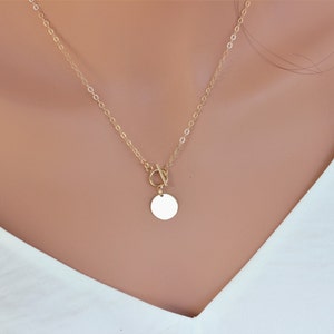 14k Gold Fill Toggle Necklace: Initial Disc Pendant