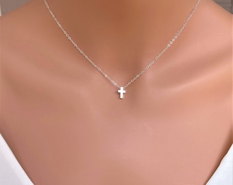 Tiny Cross Necklace - Sterling Silver Cross Necklace - Cross Necklace - Dainty Cross Necklace - Small Cross - Gift for hert -Cross necklace